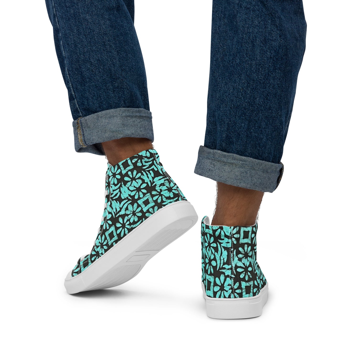 Aqua Abstract Shapes Adire Men’s high top canvas shoes