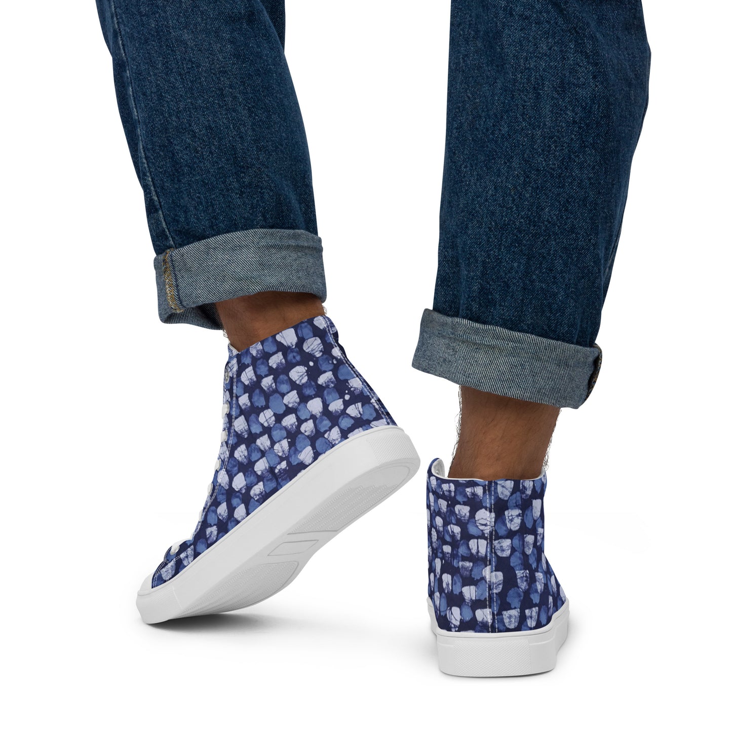 Blue Dotted Men’s high top canvas shoes