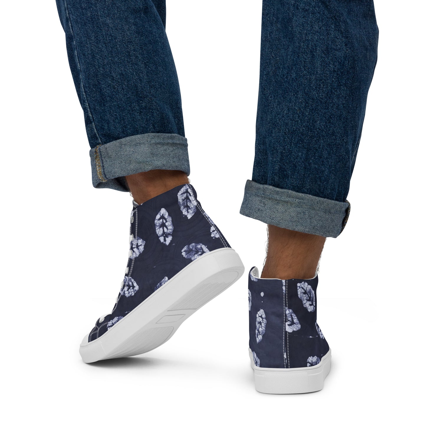 Indigo Leaf Men’s high top canvas shoes