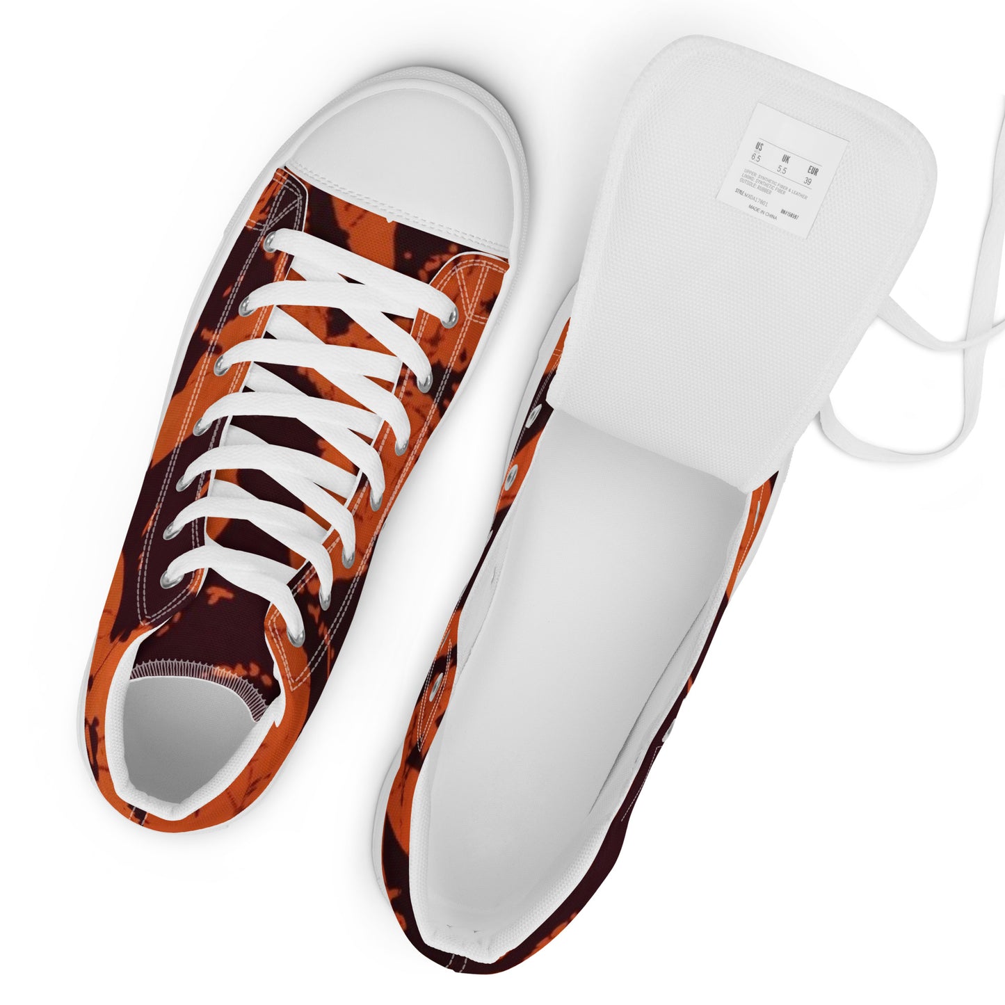 Orange Adire Men’s high top canvas shoes