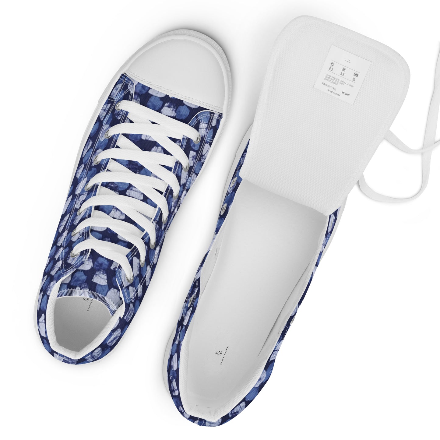 Blue Dotted Men’s high top canvas shoes