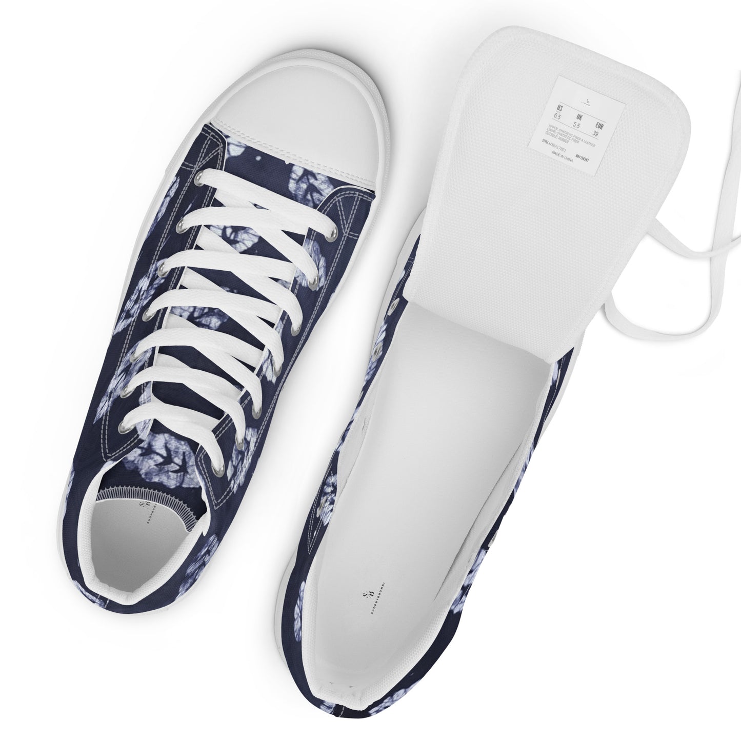 Indigo Leaf Men’s high top canvas shoes