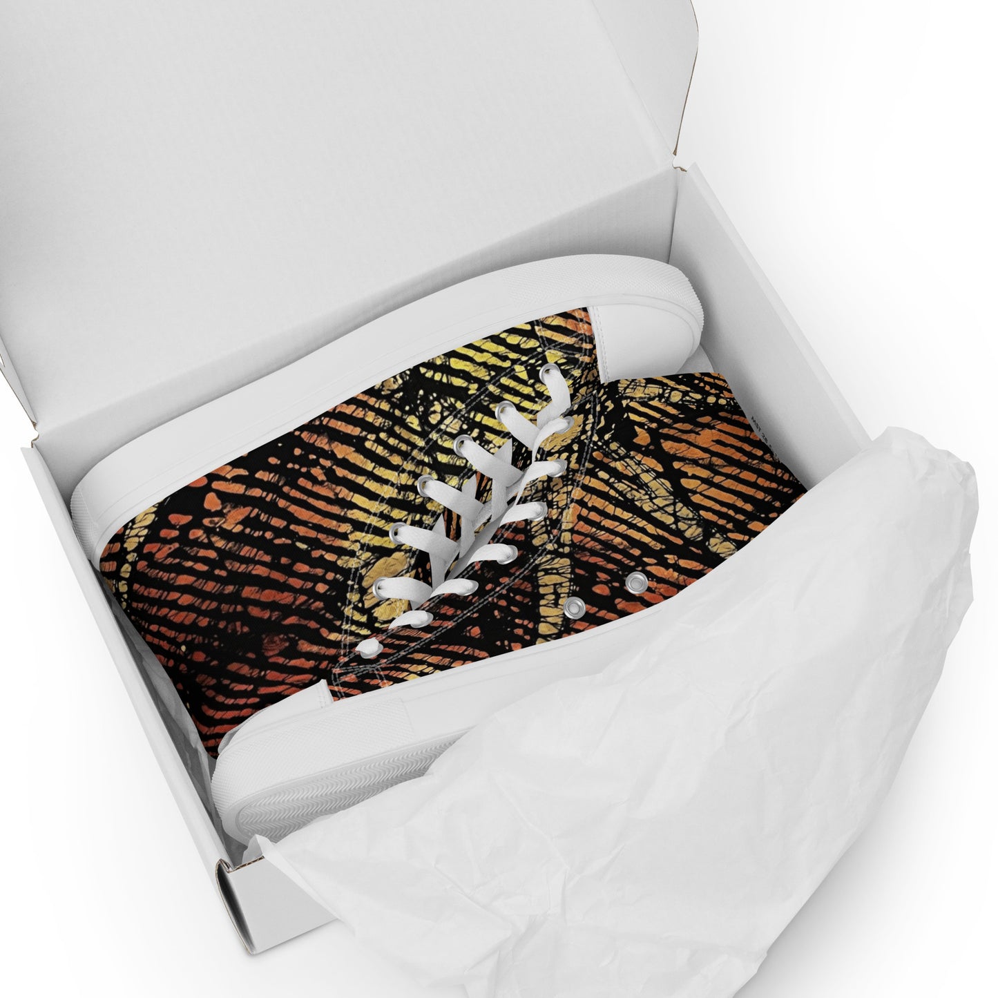 Yellow Orange Aztec Ankara Men’s high top canvas shoes