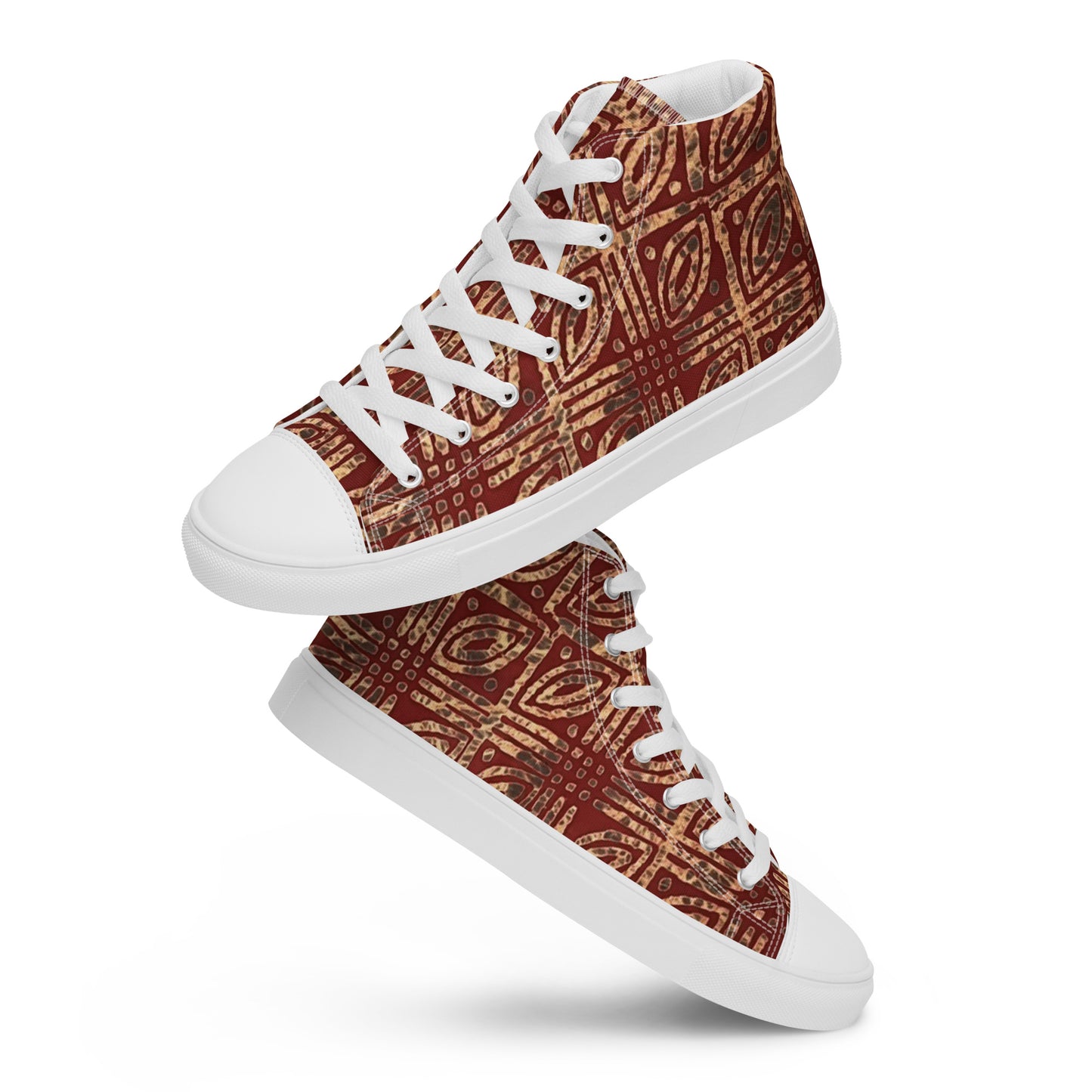 Copper And Gold Adire Men’s High Top Canvas Shoes