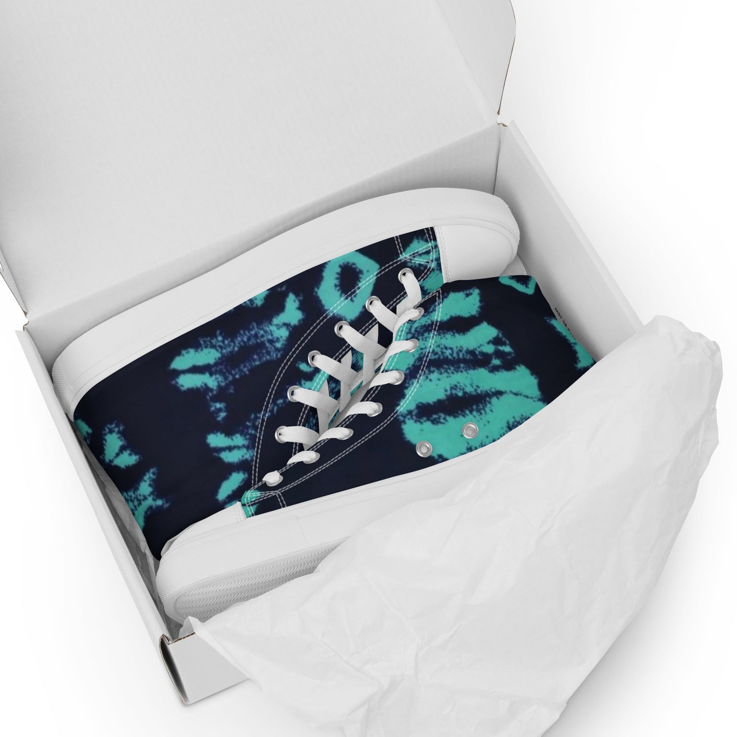 Turquoise Adire Ankara Men’s high top canvas shoes