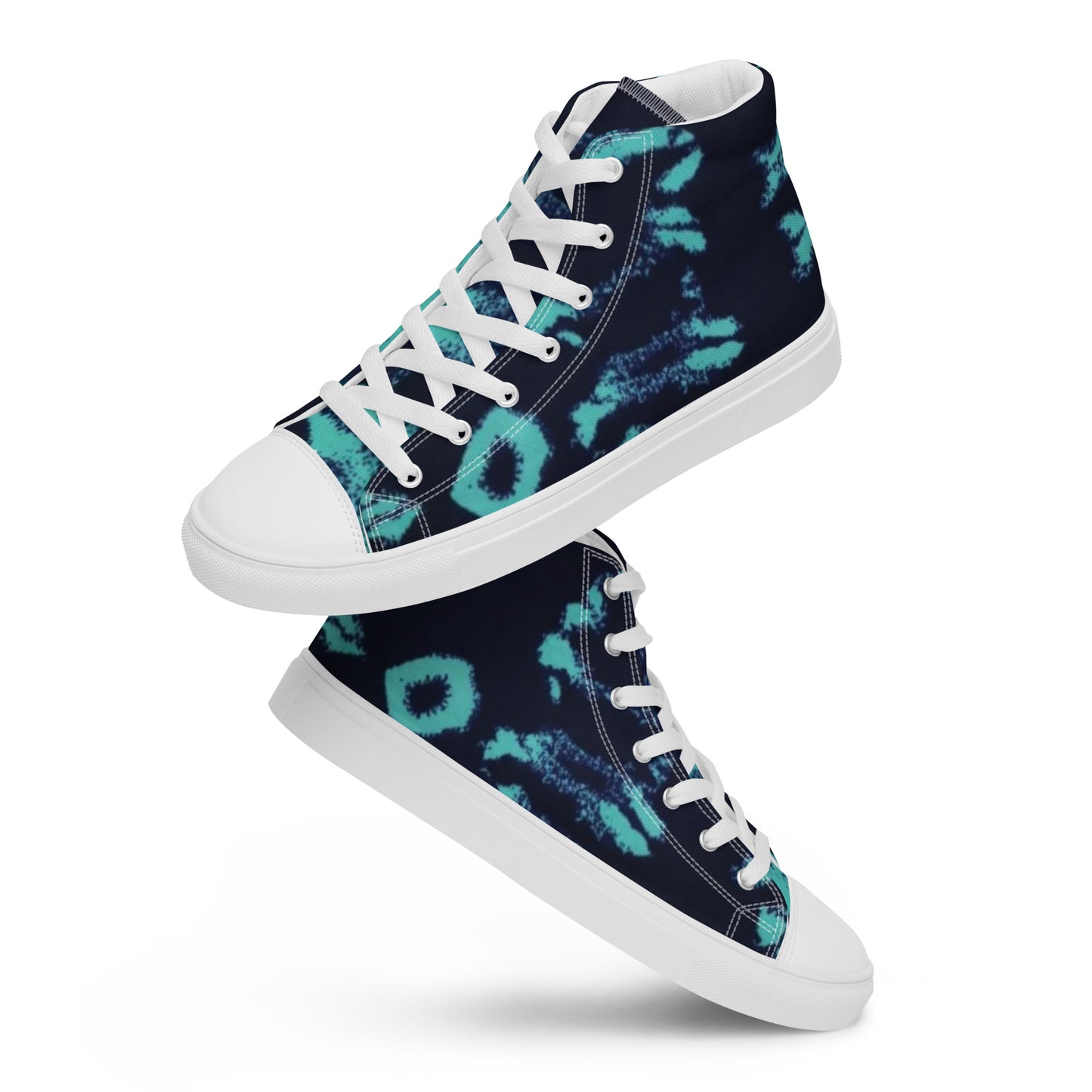 Turquoise Adire Ankara Men’s high top canvas shoes