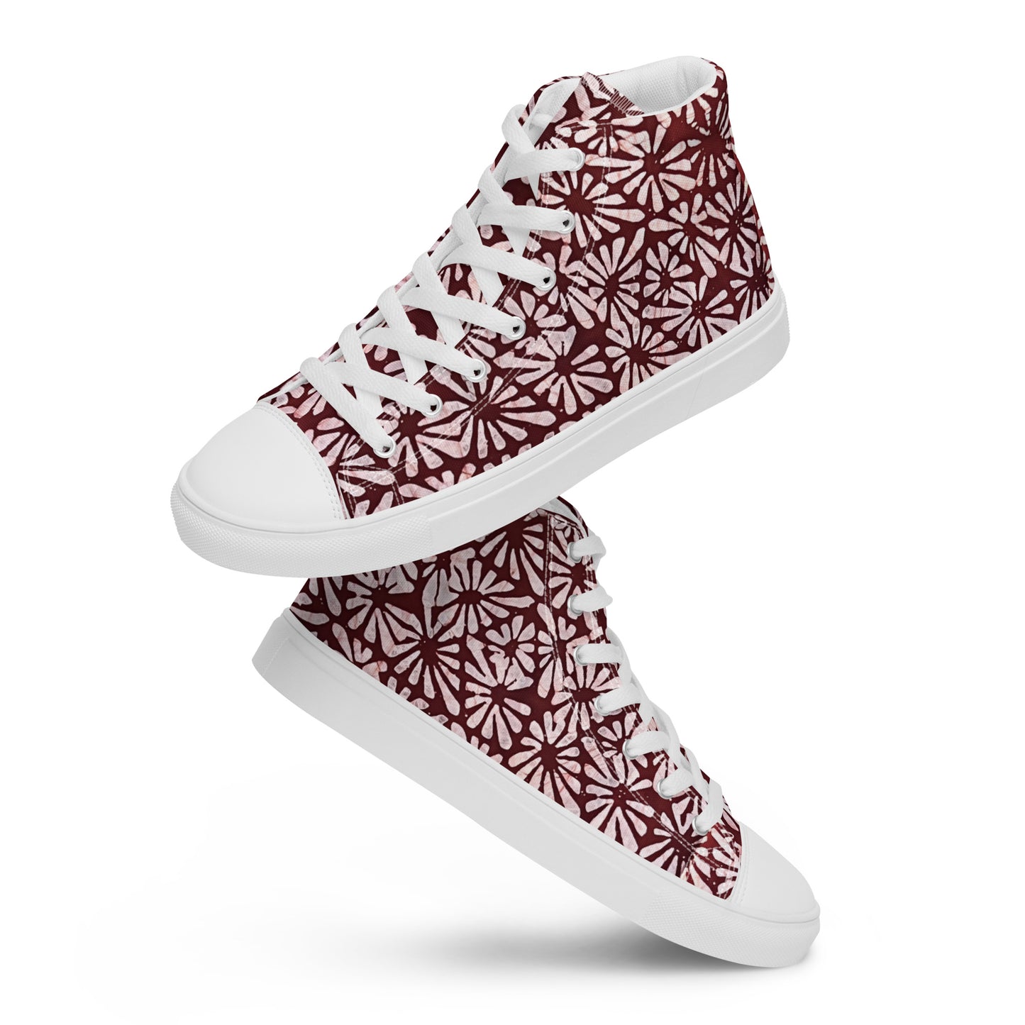 Red Abstract Adire Men’s high top canvas shoes