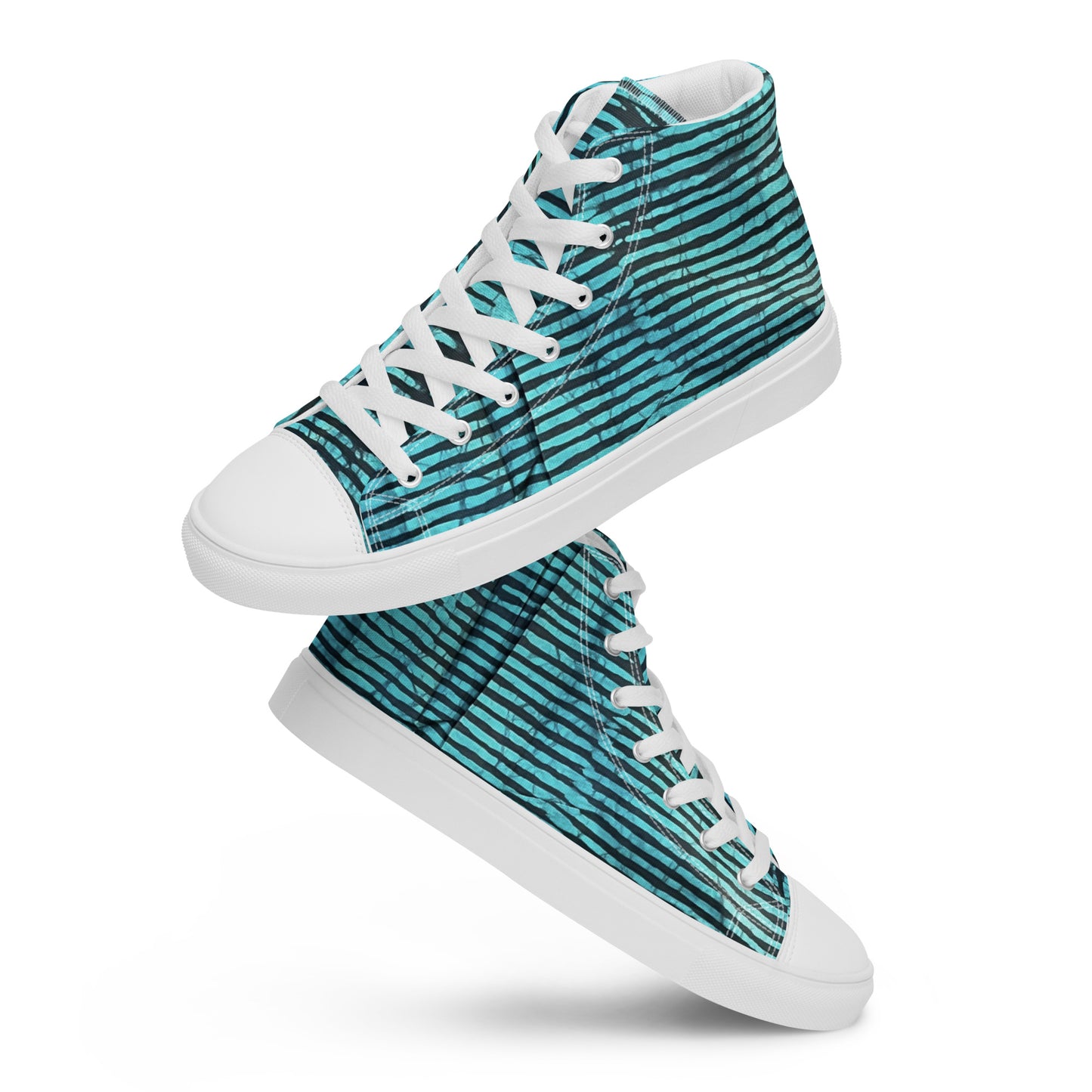 Aqua Black Stripes Adire Men’s high top canvas shoes