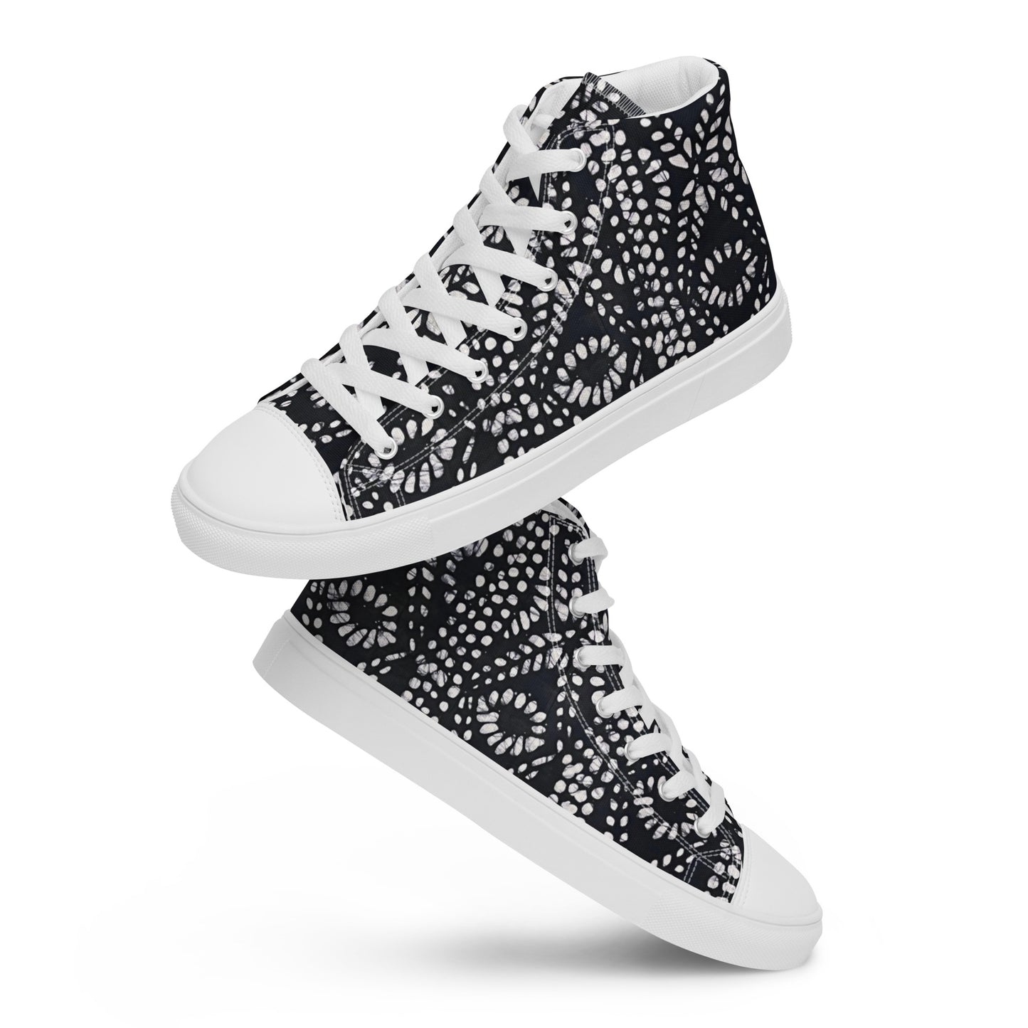 Black & White Abstract Aztec Adire Men’s high top canvas shoes