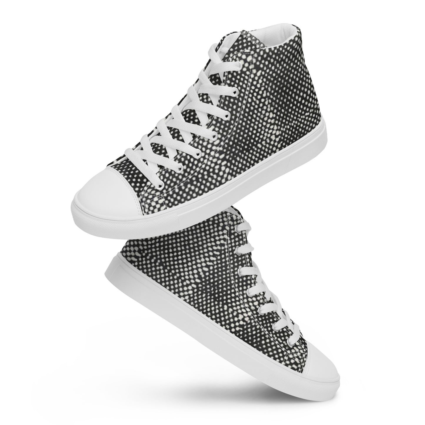 Black White Polka Dots Adire Men’s high top canvas shoes