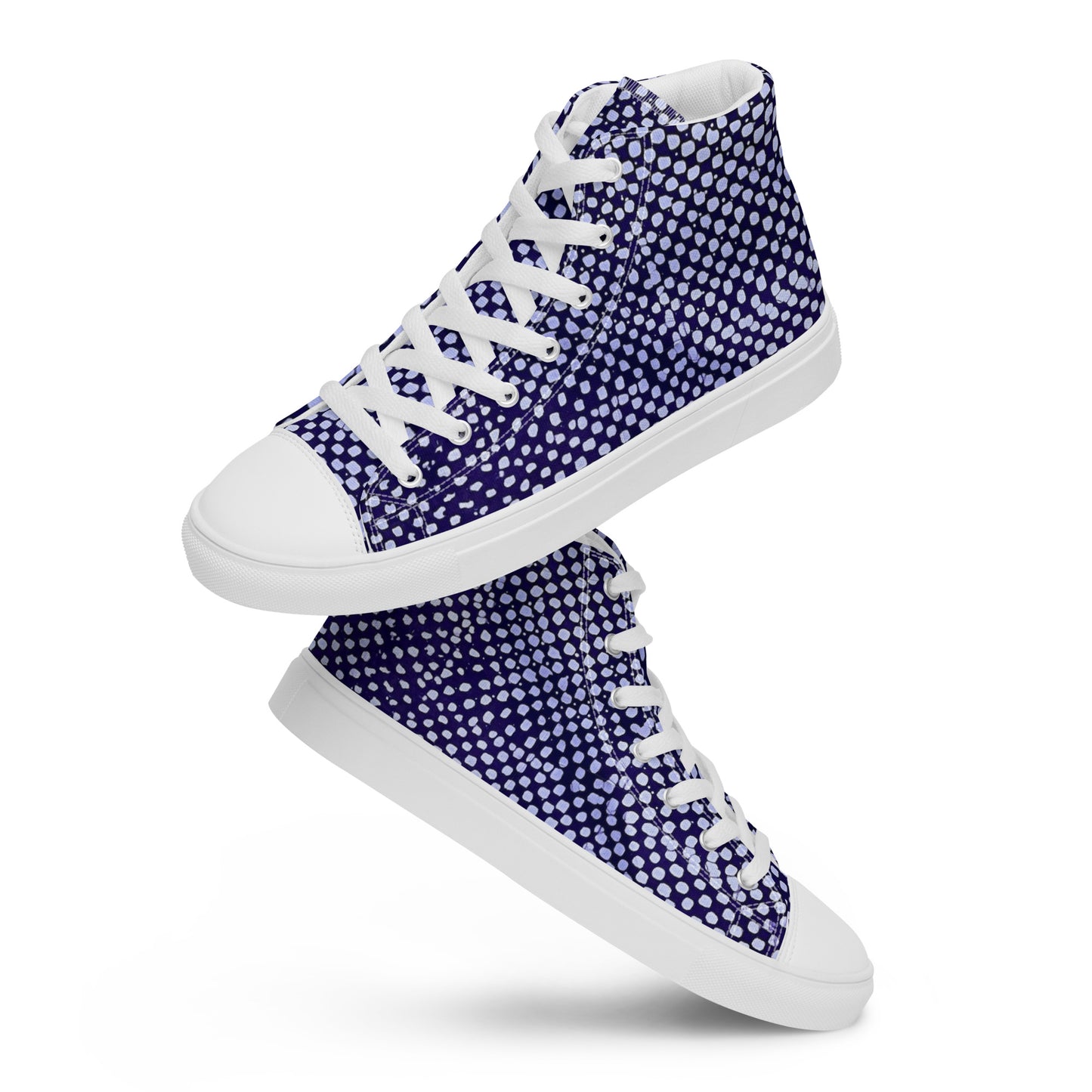 Purple & White Polka Dots Adire Men’s high top canvas shoes