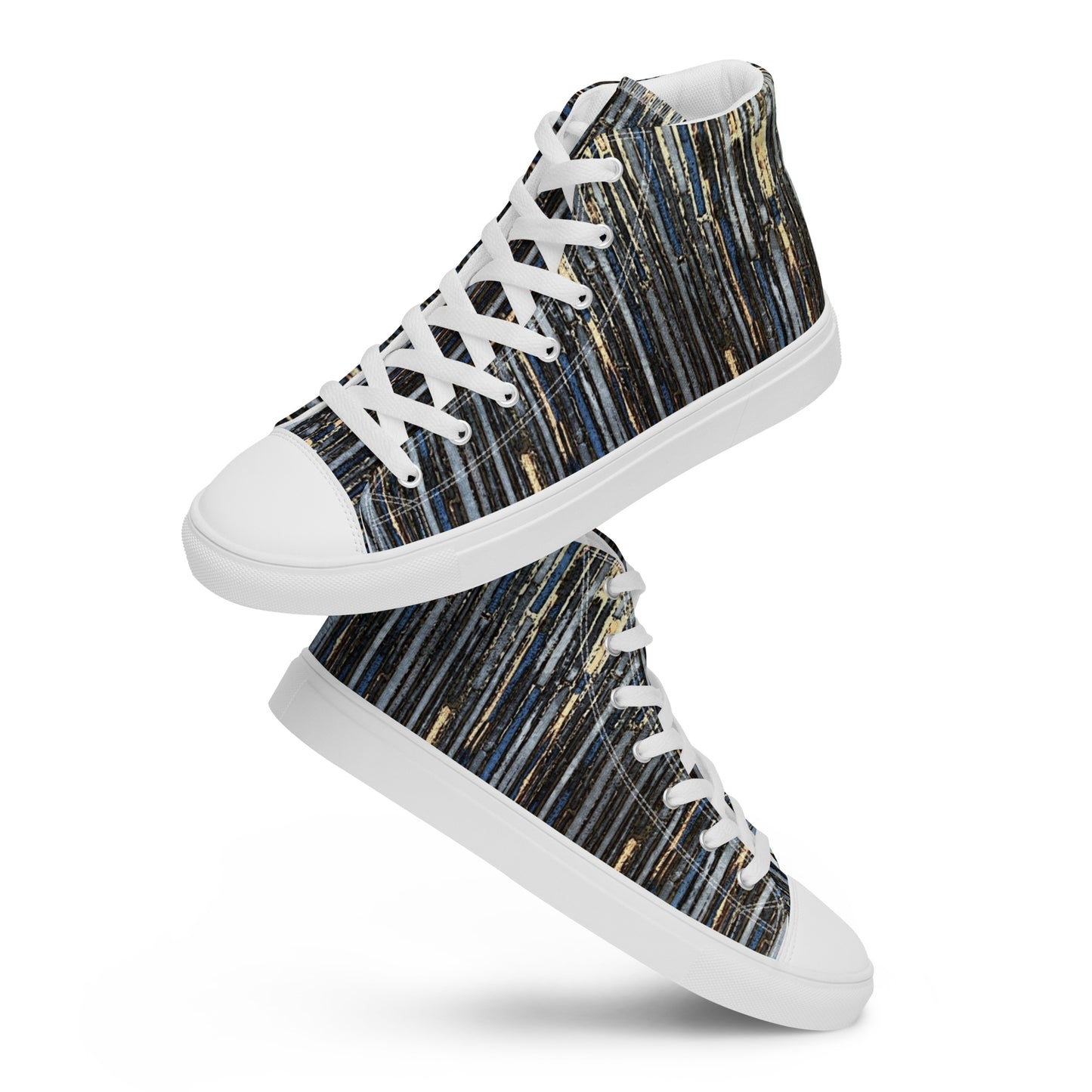 Blue Peach Stripes Men’s high top canvas shoes