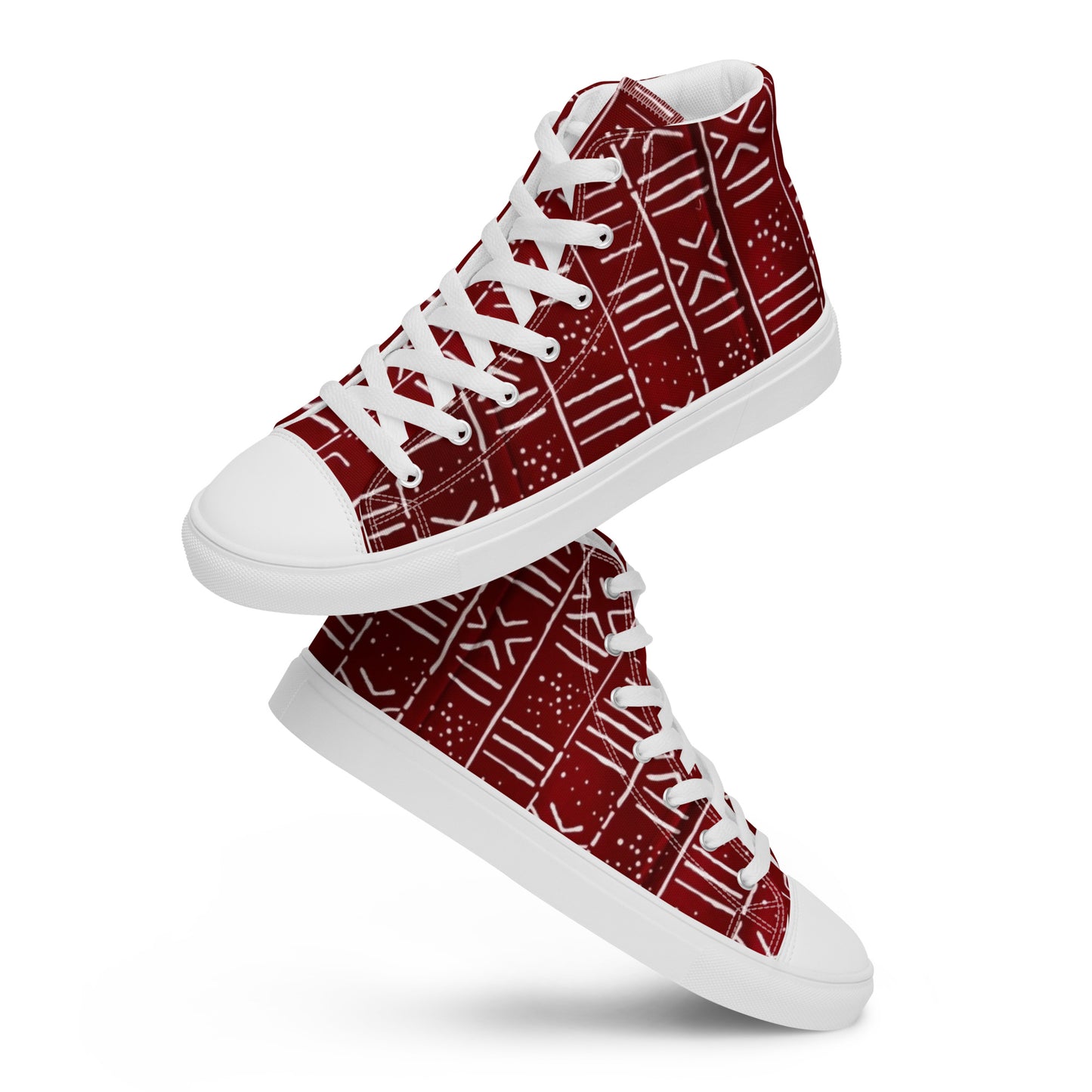 Red White African Print Men’s high top canvas shoes