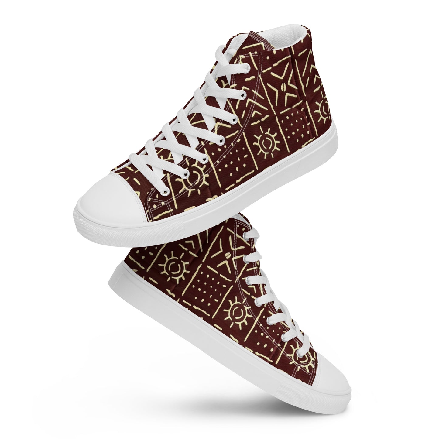 Brown African Print Men’s high top canvas shoes