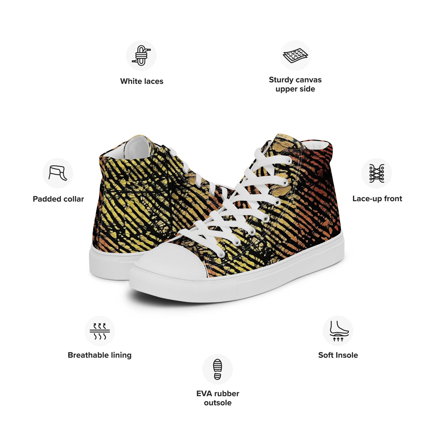 Yellow Orange Aztec Ankara Men’s high top canvas shoes