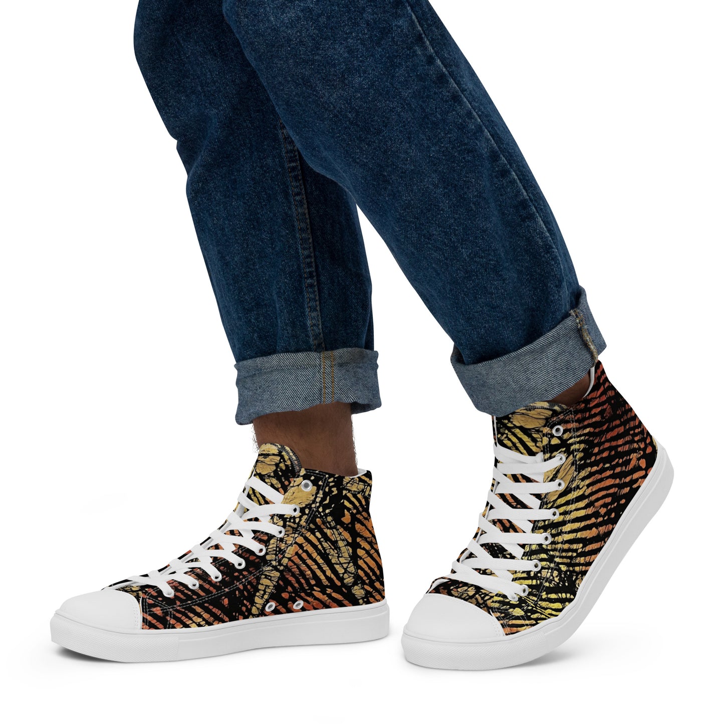 Yellow Orange Aztec Ankara Men’s high top canvas shoes