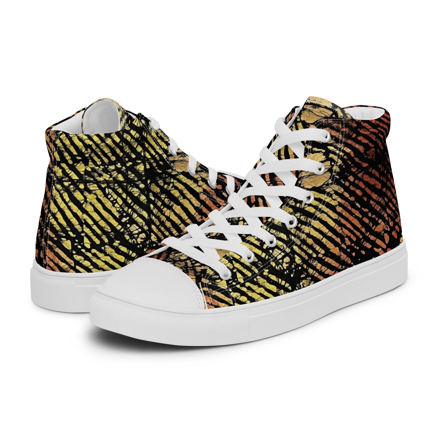 Yellow Orange Aztec Ankara Men’s high top canvas shoes