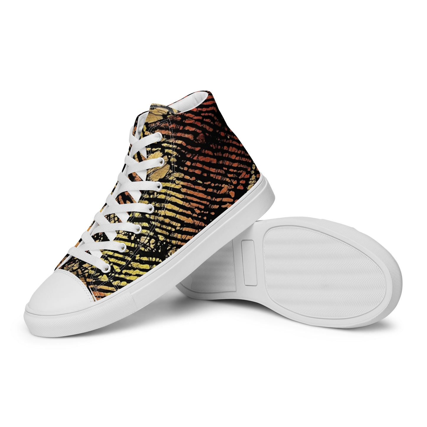 Yellow Orange Aztec Ankara Men’s high top canvas shoes