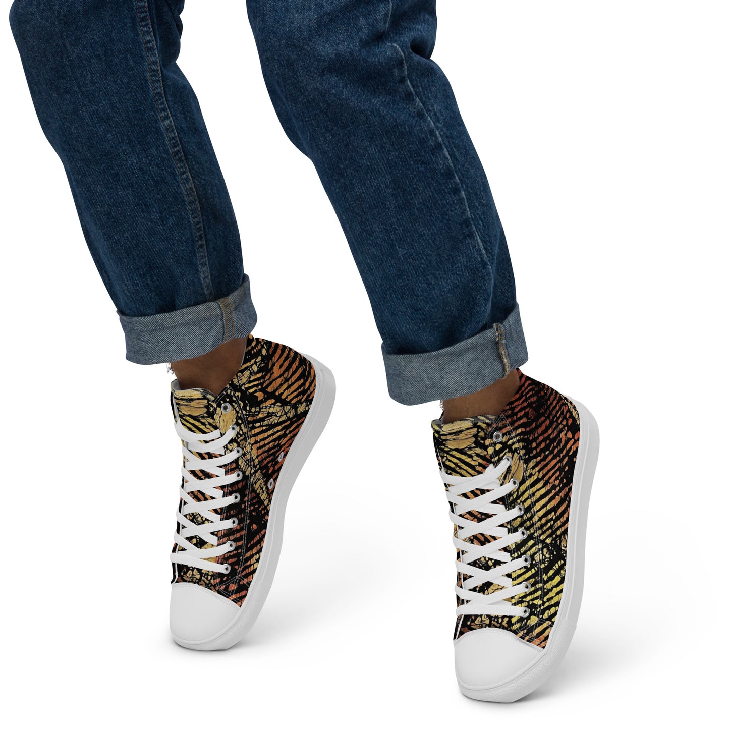 Yellow Orange Aztec Ankara Men’s high top canvas shoes