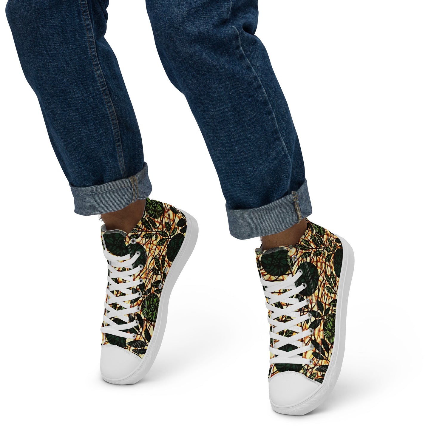 Green Leaf Wine Ankara Men’s high top canvas shoes