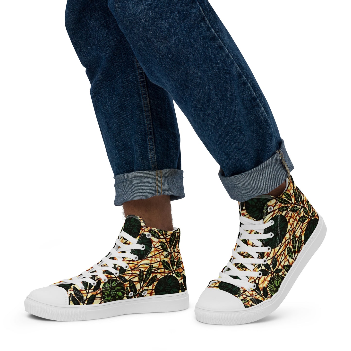 Green Leaf Wine Ankara Men’s high top canvas shoes