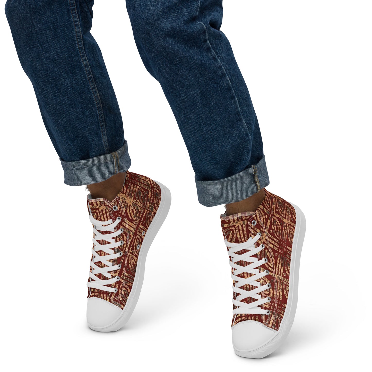 Copper And Gold Adire Men’s High Top Canvas Shoes