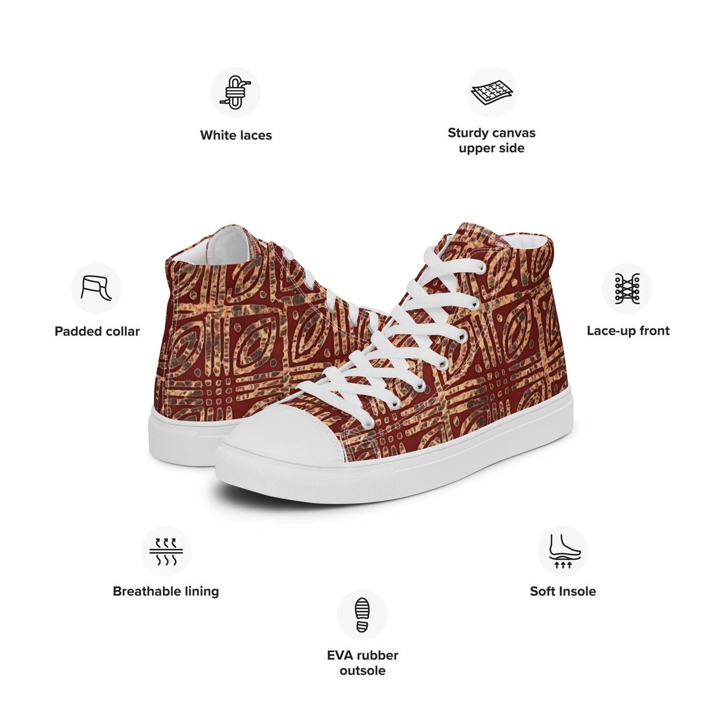 Copper And Gold Adire Men’s High Top Canvas Shoes