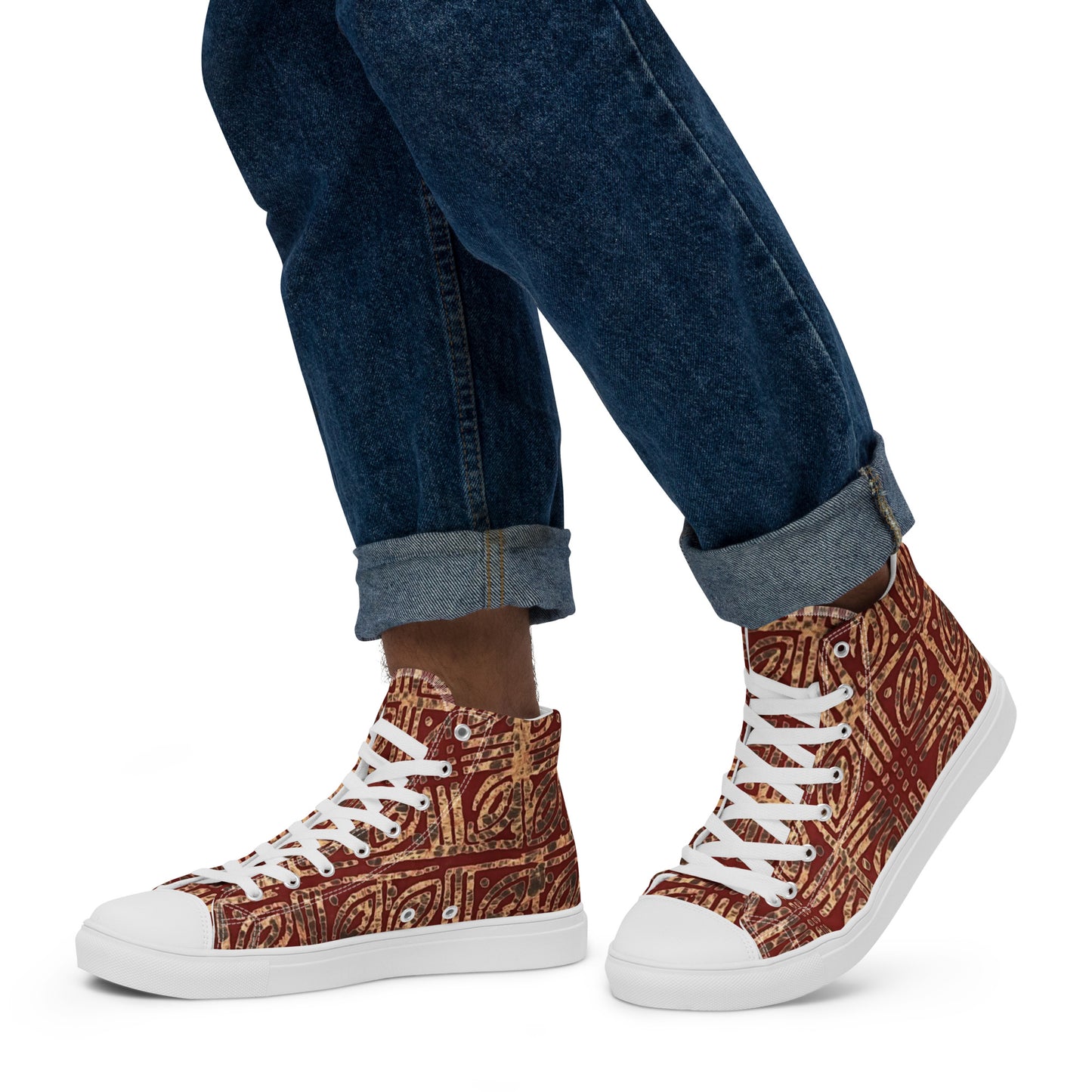 Copper And Gold Adire Men’s High Top Canvas Shoes