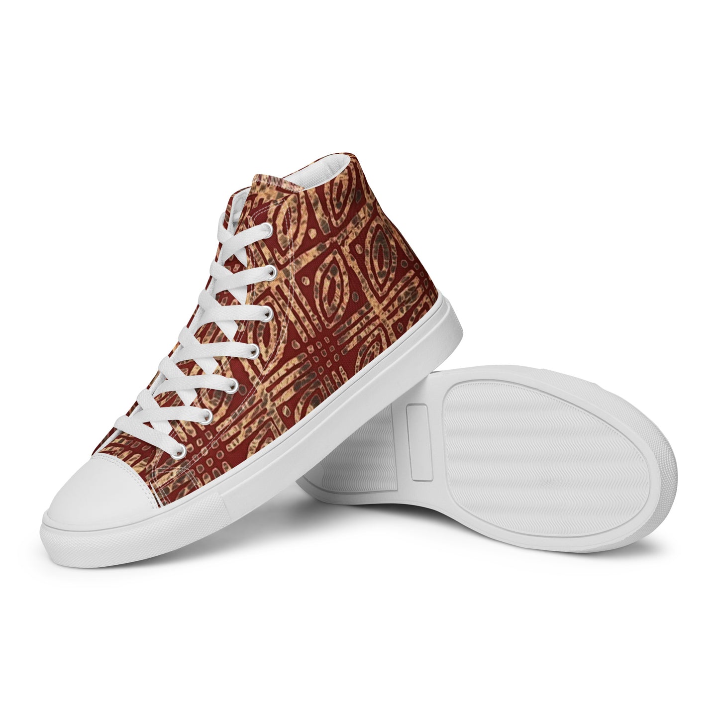 Copper And Gold Adire Men’s High Top Canvas Shoes