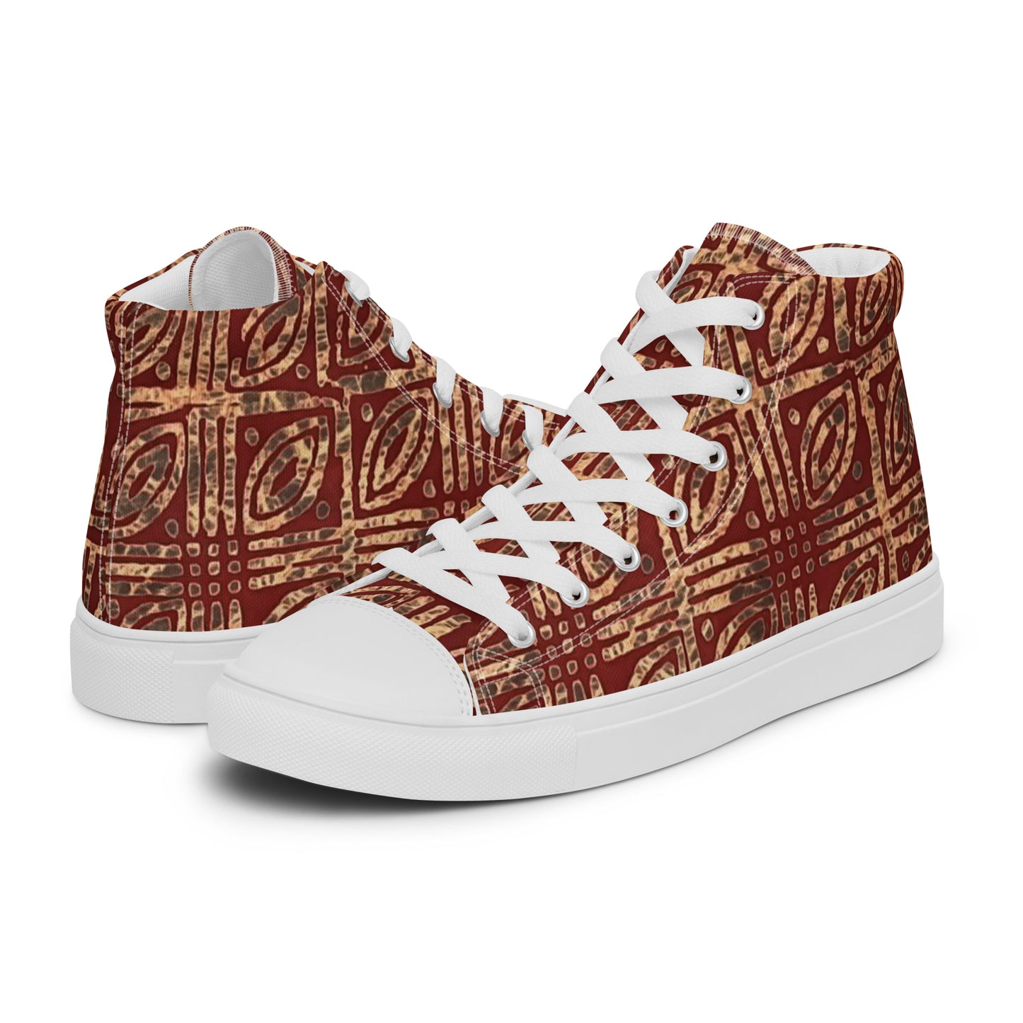 Copper And Gold Adire Men’s High Top Canvas Shoes