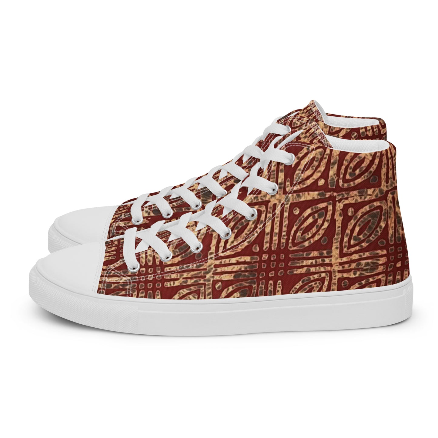 Copper And Gold Adire Men’s High Top Canvas Shoes