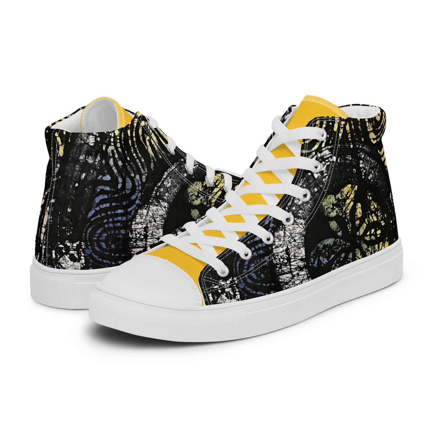 Circles And Swirls Indigo Adire Men’s High Top Canvas Shoes