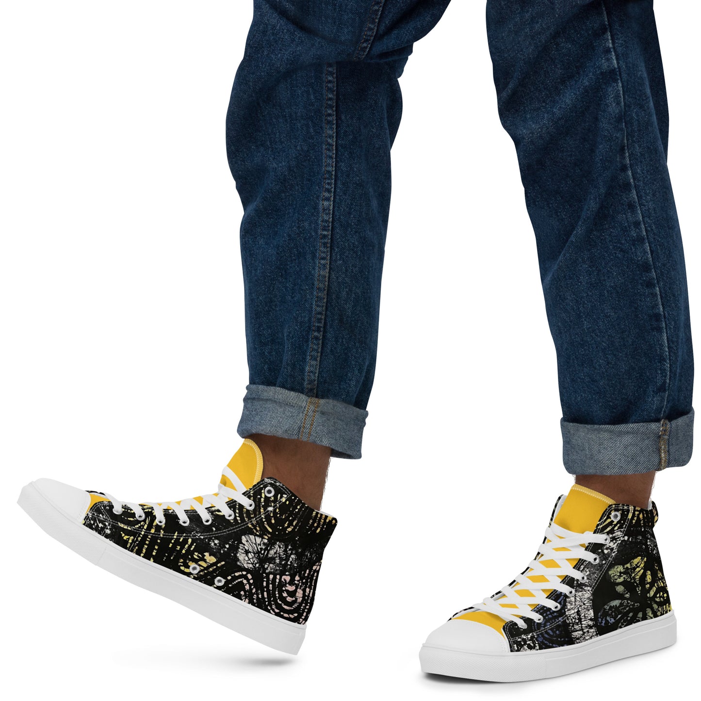 Circles And Swirls Indigo Adire Men’s High Top Canvas Shoes