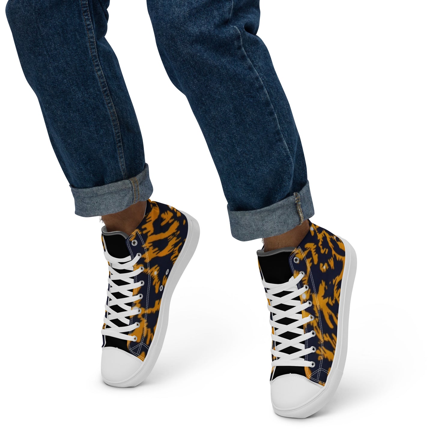 Yellow Leopard Ankara Men’s high top canvas shoes