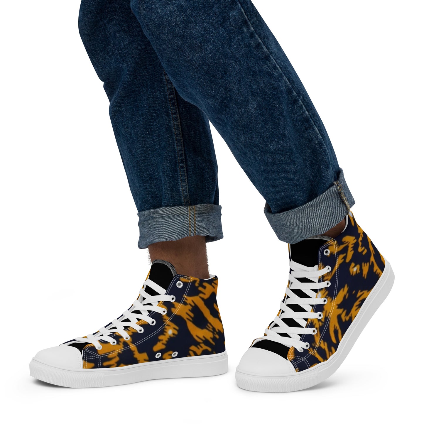 Yellow Leopard Ankara Men’s high top canvas shoes