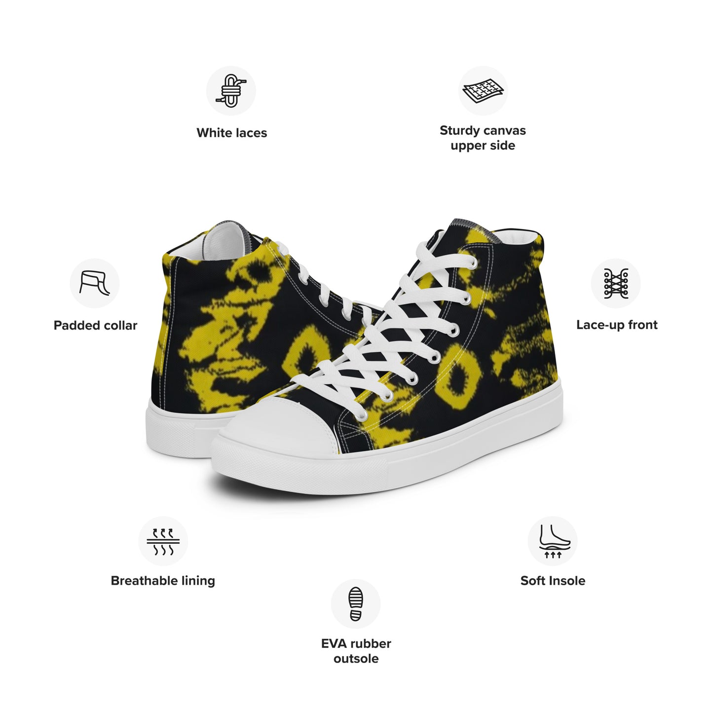 Yellow Adire Ankara Men’s high top canvas shoes