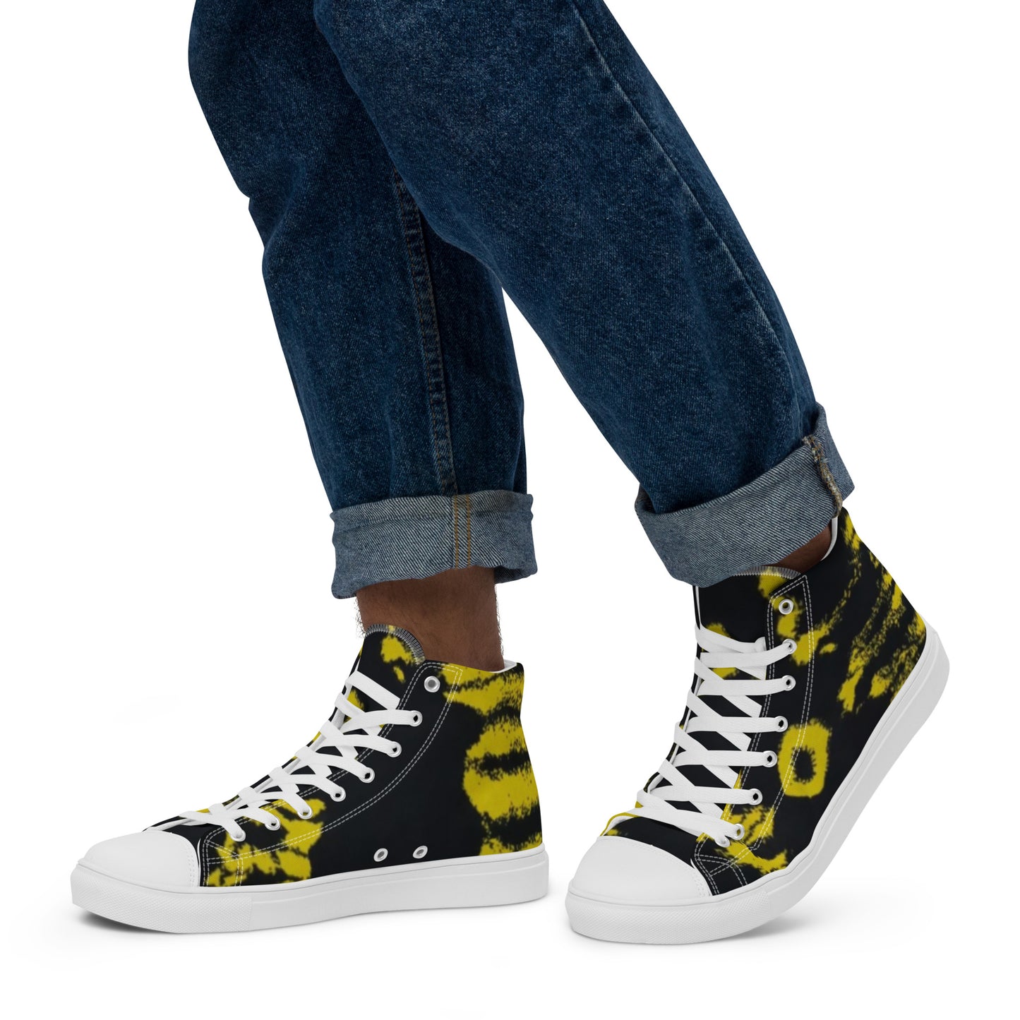 Yellow Adire Ankara Men’s high top canvas shoes