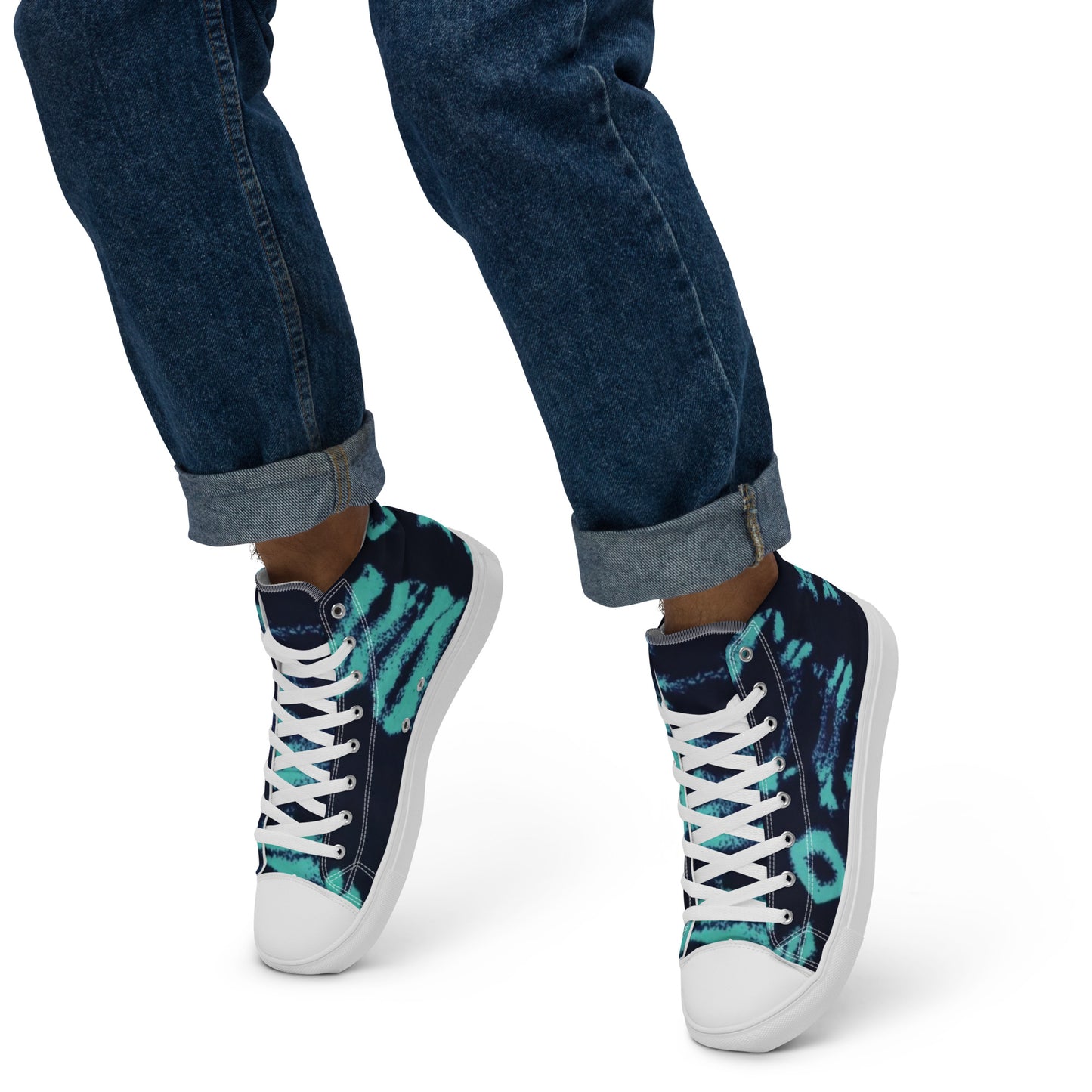 Turquoise Adire Ankara Men’s high top canvas shoes