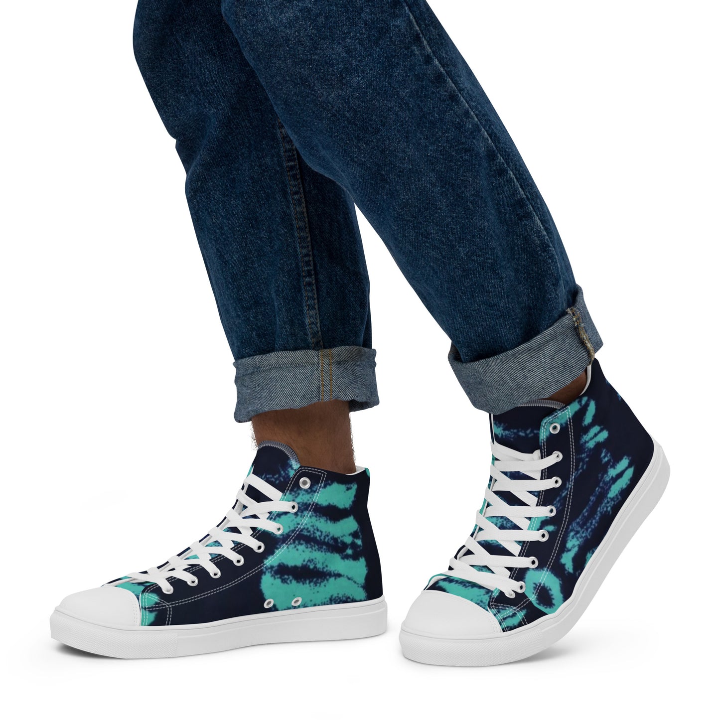 Turquoise Adire Ankara Men’s high top canvas shoes