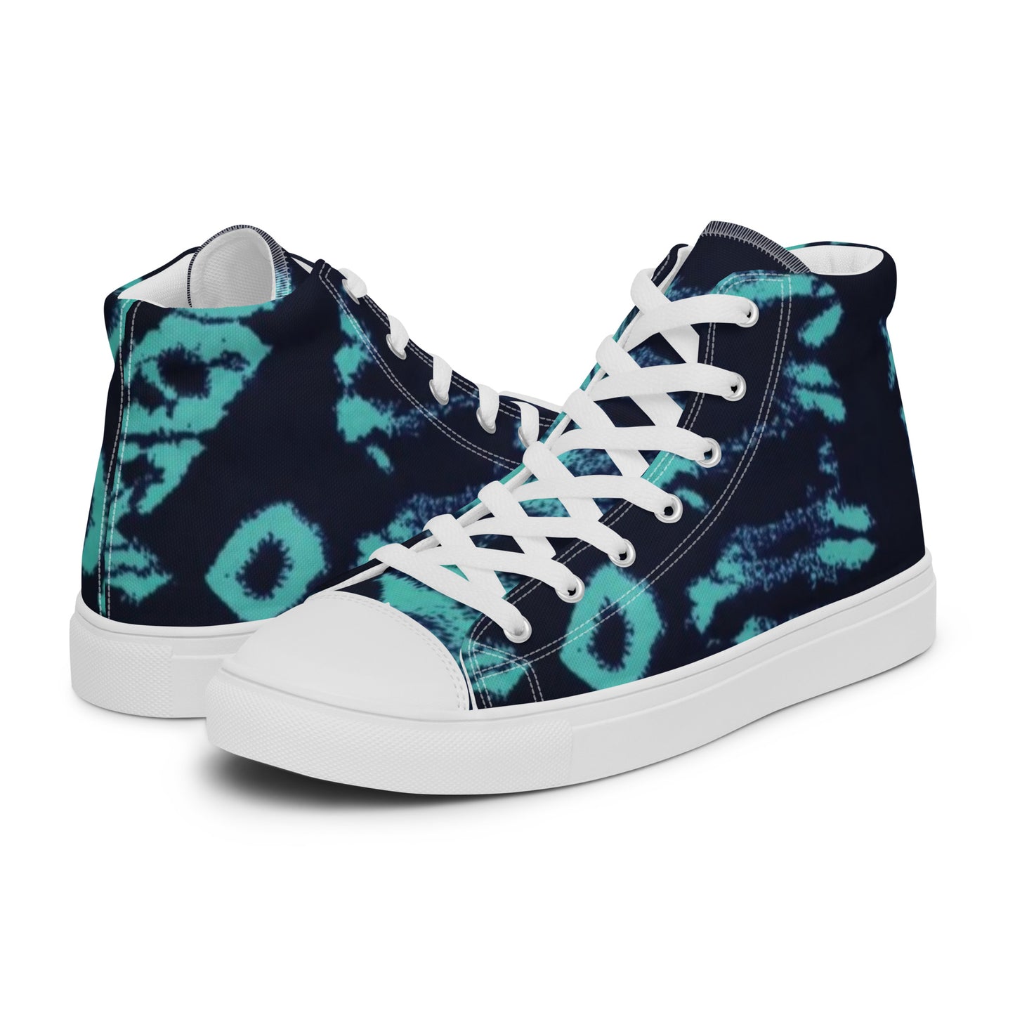 Turquoise Adire Ankara Men’s high top canvas shoes