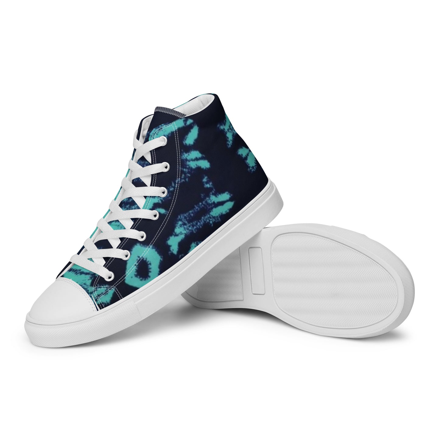 Turquoise Adire Ankara Men’s high top canvas shoes