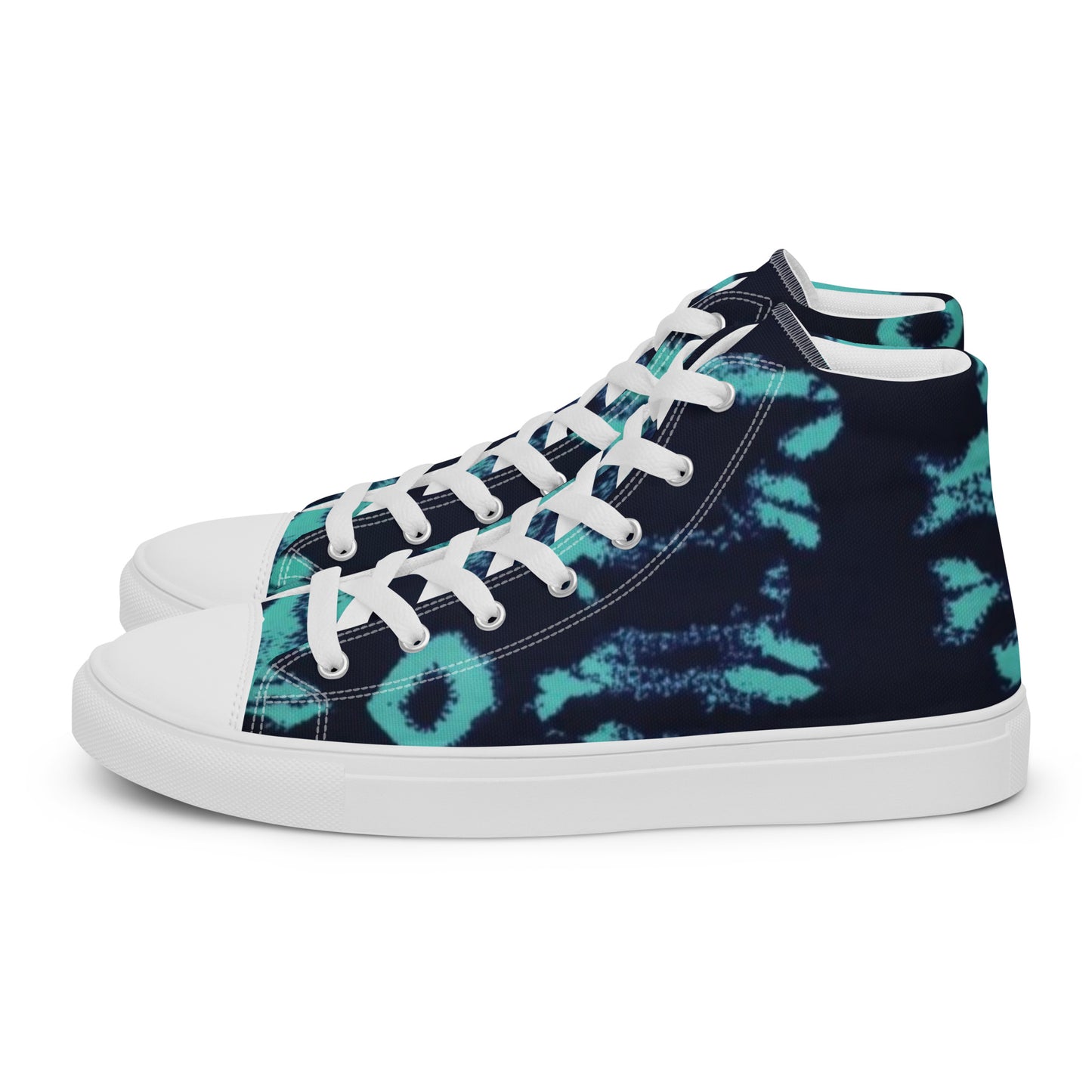 Turquoise Adire Ankara Men’s high top canvas shoes