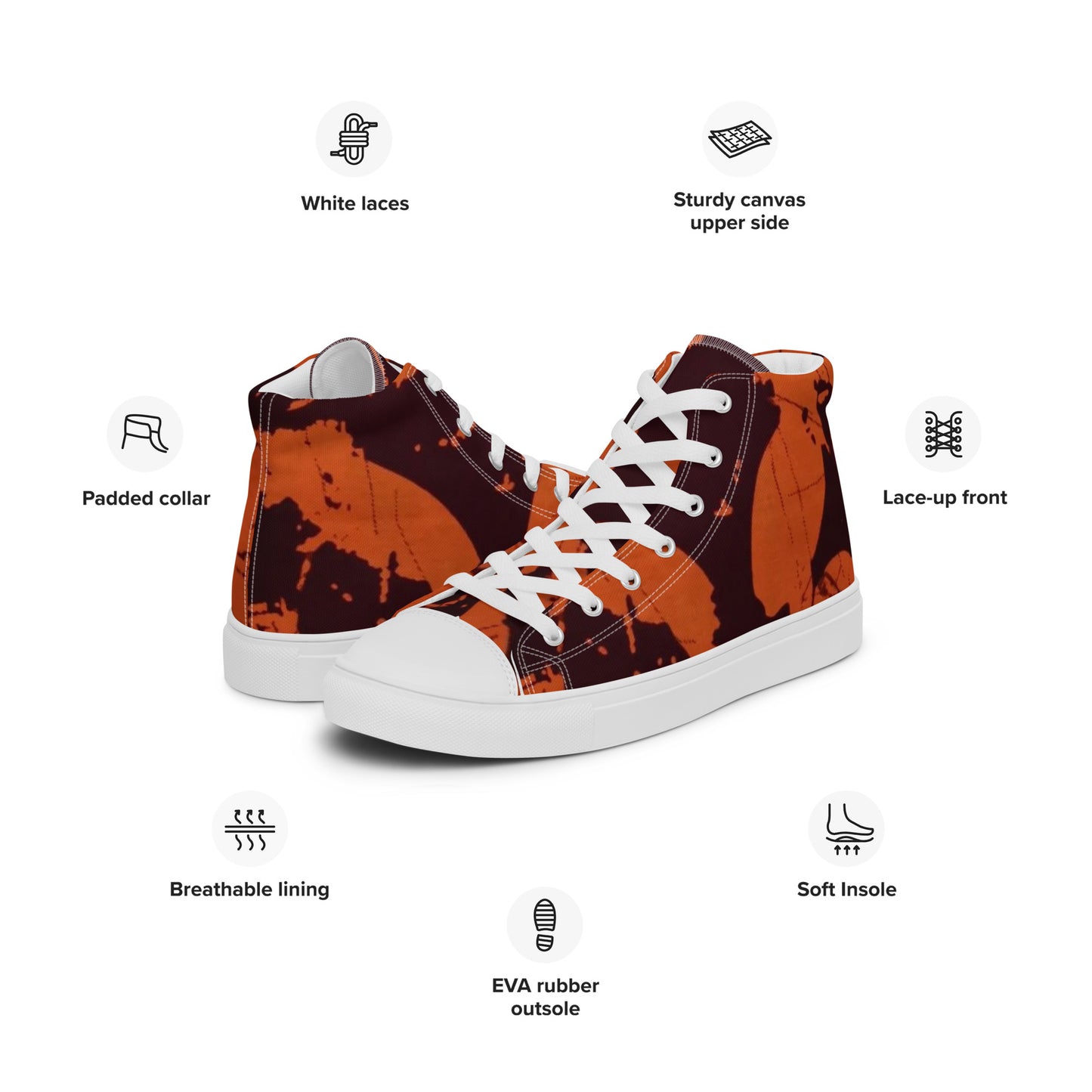 Orange Adire Men’s high top canvas shoes