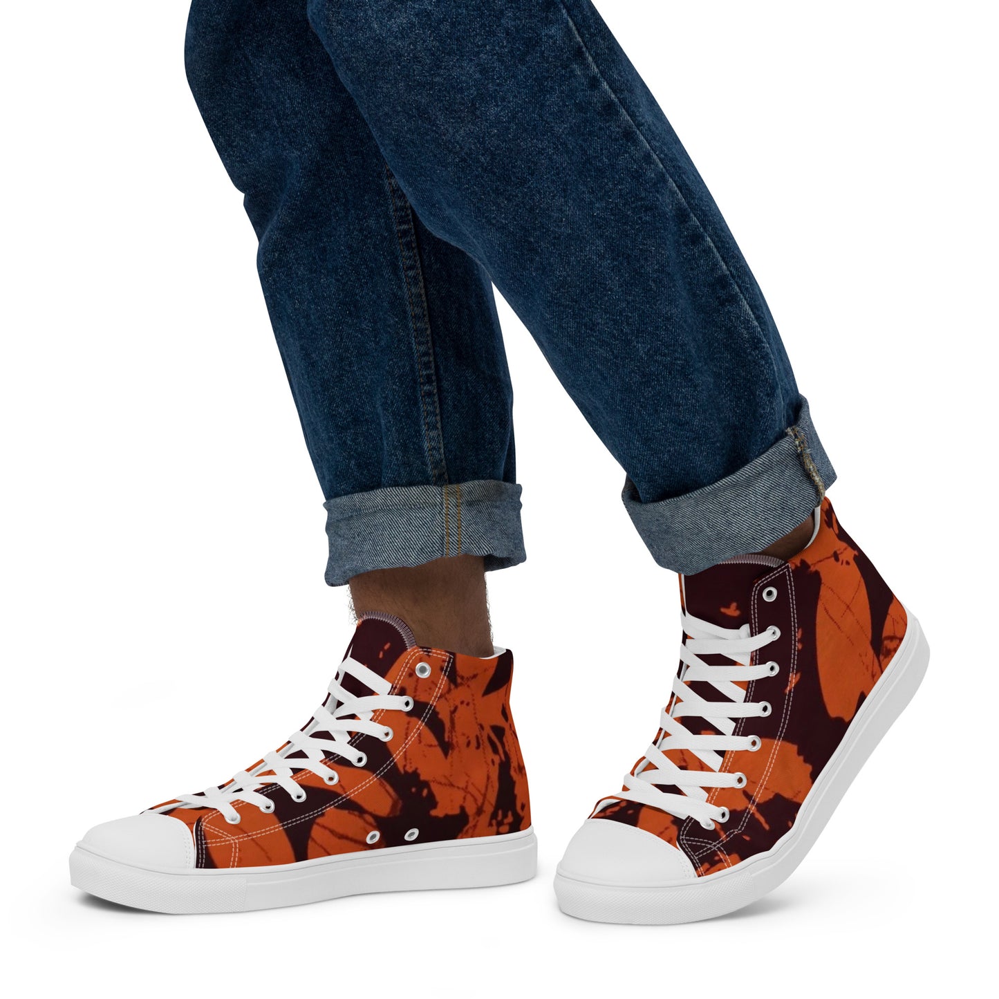 Orange Adire Men’s high top canvas shoes