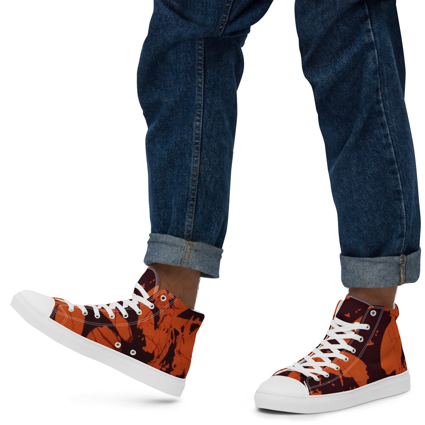 Orange Adire Men’s high top canvas shoes