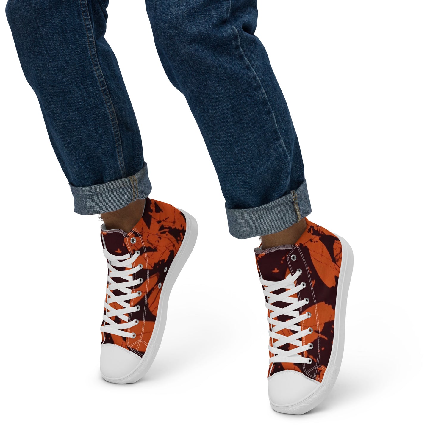 Orange Adire Men’s high top canvas shoes