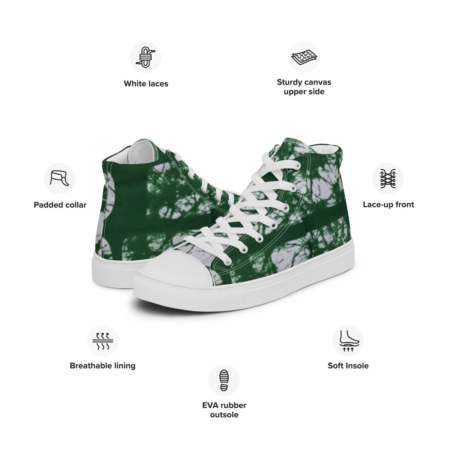 Green Adire Ankara Men’s high top canvas shoes