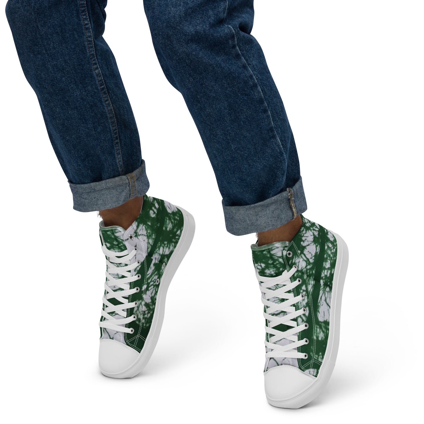 Green Adire Ankara Men’s high top canvas shoes