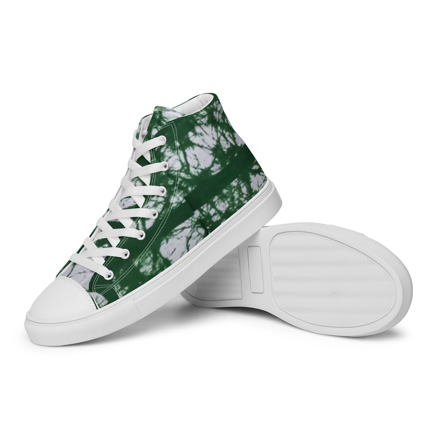 Green Adire Ankara Men’s high top canvas shoes