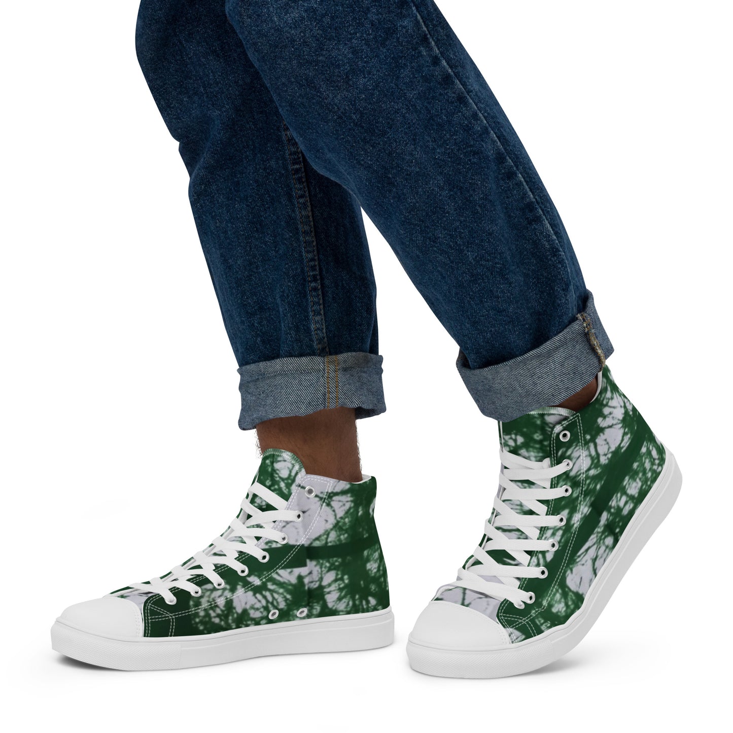 Green Adire Ankara Men’s high top canvas shoes